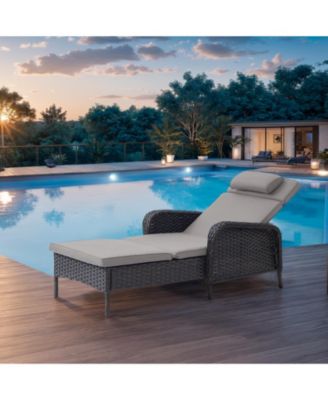 ArcLine PE Wicker Outdoor Chaise Lounge Recliner with Olefin Cushions