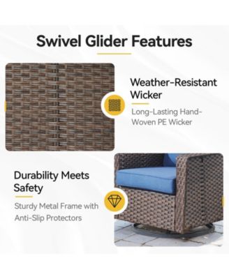 Slimline Brown Wicker Patio 2-Piece Swivel Chairs Outdoor Rocking Chair with Thick Deep CushionGuard Olefin Cushion