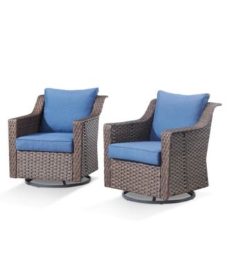Slimline Brown Wicker Patio 2-Piece Swivel Chairs Outdoor Rocking Chair with Thick Deep CushionGuard Olefin Cushion