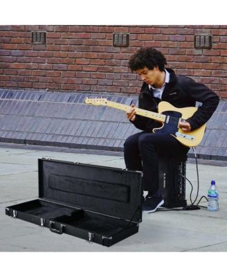 Universal Rectangular Electric Guitar Hard Case w/ Folding Guitar Floor Stand