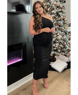 Black Ruched One Shoulder Maternity Dress