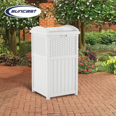 Wicker Resin Outdoor Hideaway Trash Can Bin with Latching Lid (2 Pack)