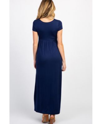 Maternity Petite Navy Draped Maternity/Nursing Maxi Dress