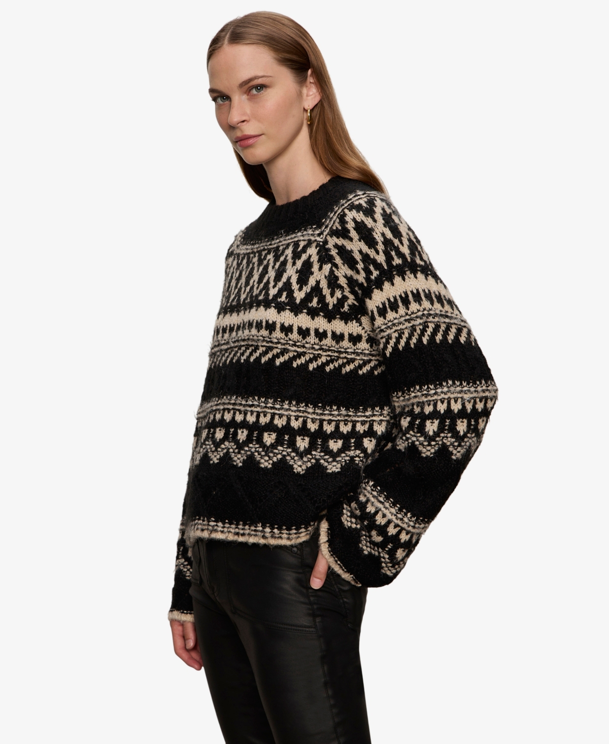 Sanctuary Women's Fair-Isle Crewneck Dropped-Shoulder Sweater