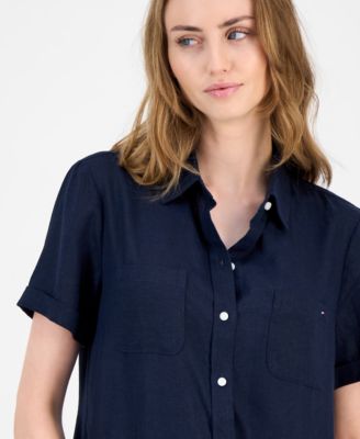 Women's Cuffed Short-Sleeve Camp Shirt
