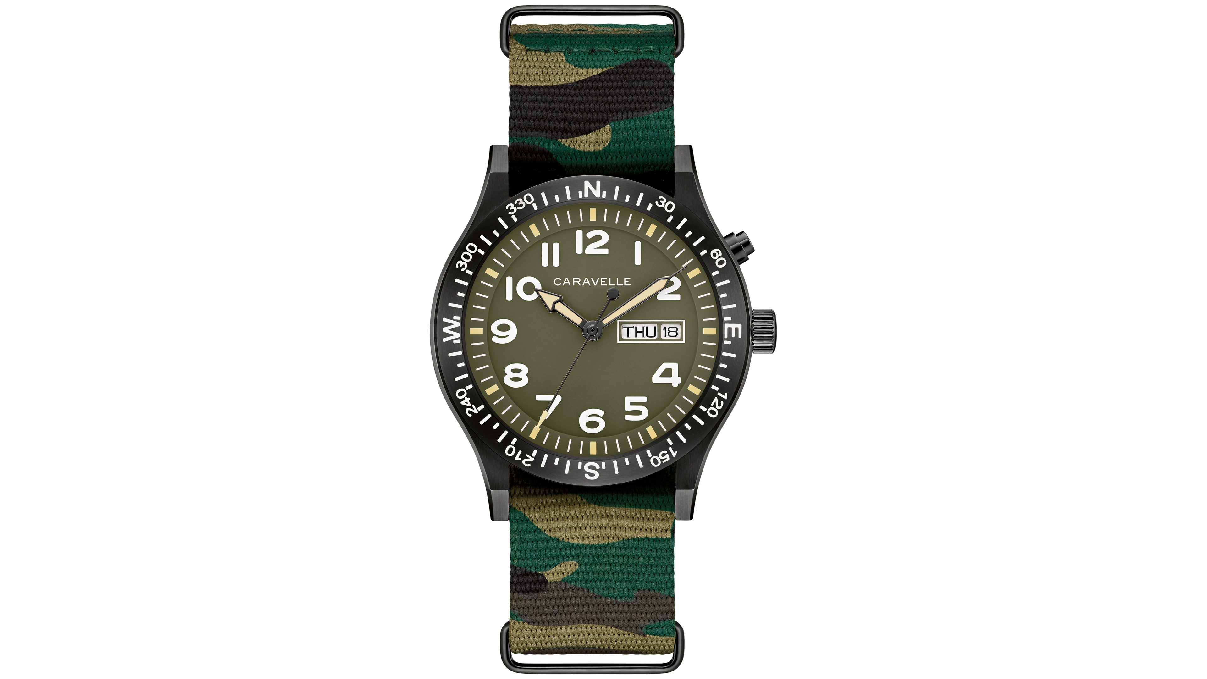 Caravelle Men's Vintage Casual Lite Up Camouflage Nylon Strap Watch, 39mm
