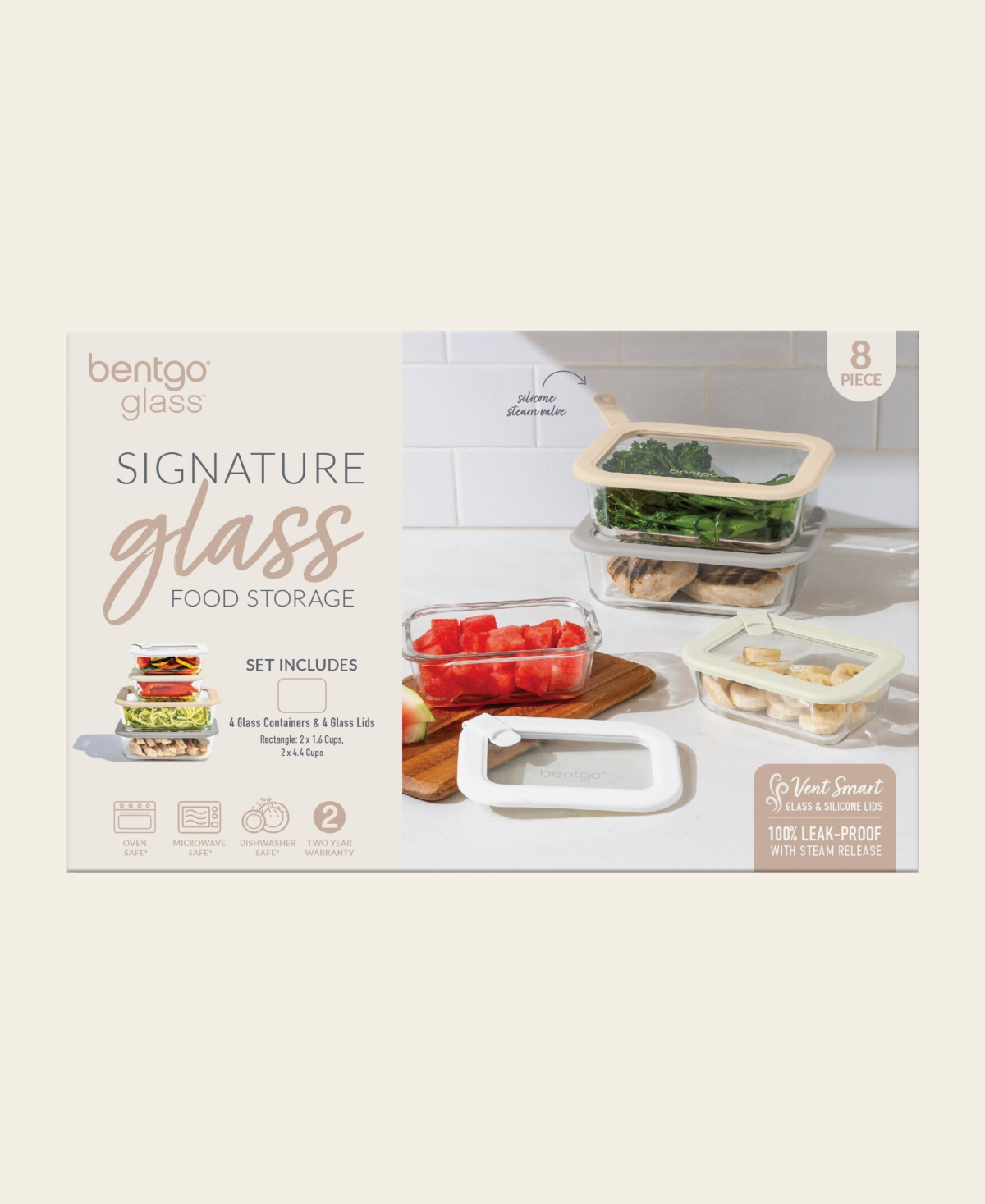 Bentgo Signature 8-pc. Glass Food Storage Set In White