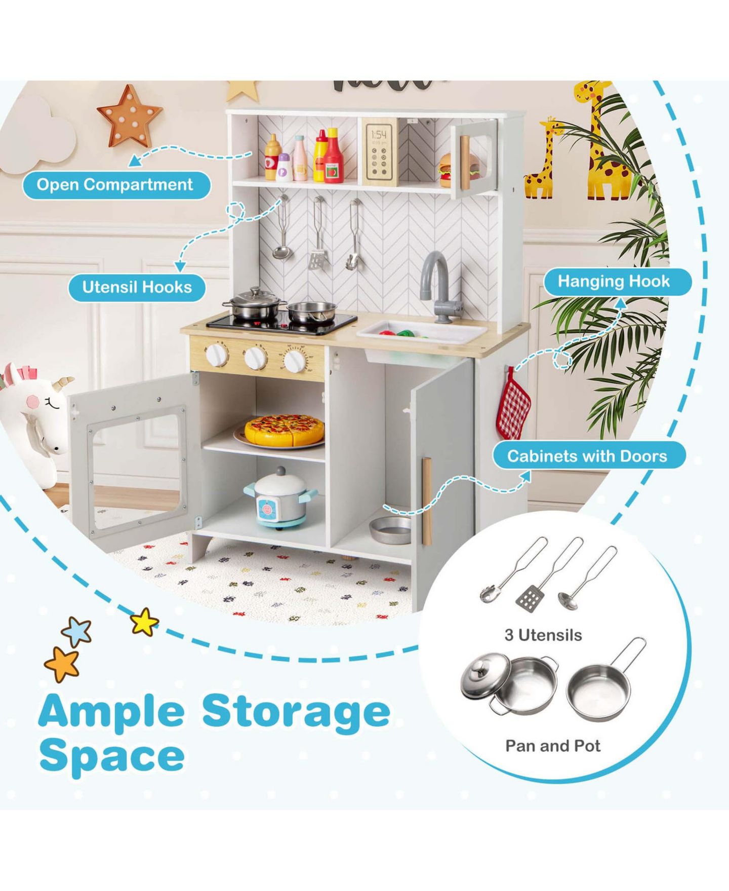 Детский игровой набор Costway Lights and Sounds 6-Piece Kitchen Playset, Ages 3+, цвет: Белый — фото 7