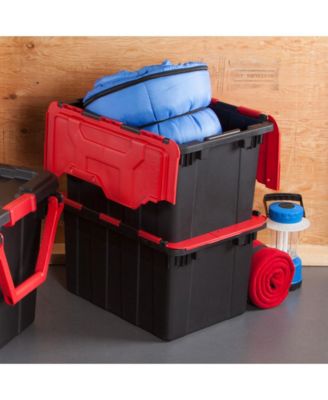 12 Gallon Hinged Lid Industrial Tote, Stackable Storage Bin, 6 Pack