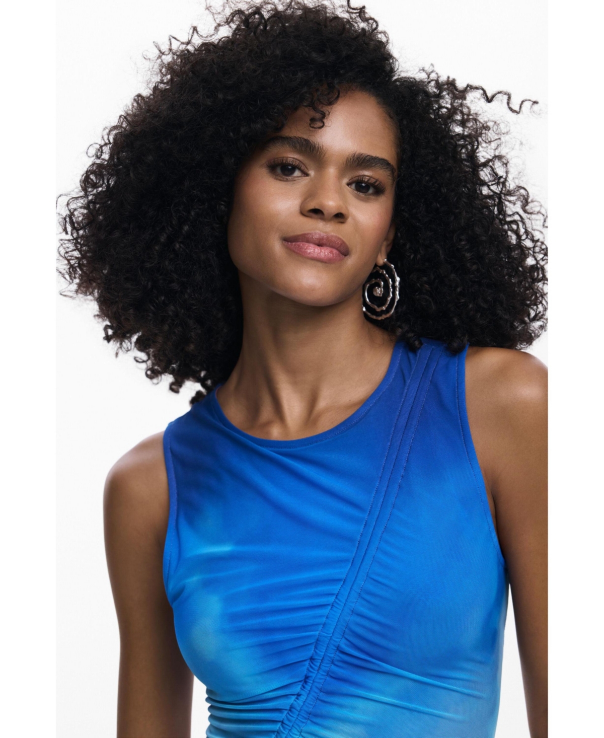 Desigual Print Ruched Sleeveless Minidress In Blue