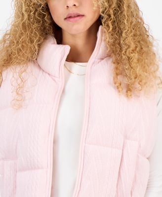 Juniors' Cable-Knit Puffer Vest 