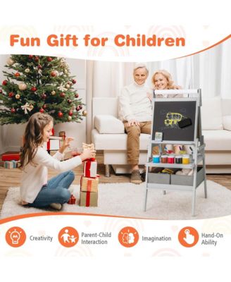 3-in-1 Art Easel for Kids with Magnetic Chalkboard & Whiteboard Paper Roll