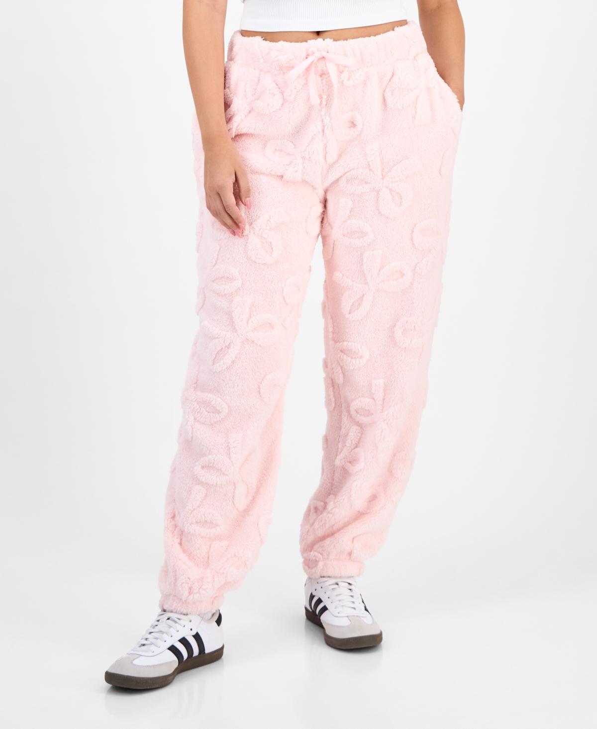 Rebelious One Rebellious One Juniors' Bow-embossed Fleece Jogger Pants