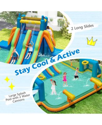 Inflatable Water Slide w/ 2 Long Slides Pool Climbing Walls 1100 W Blower
