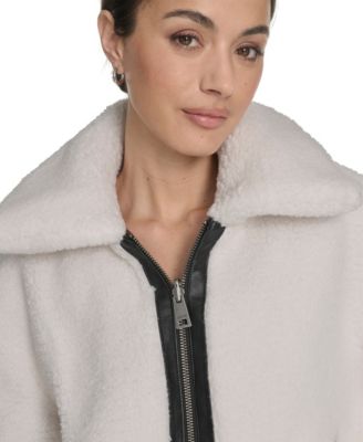 Women's Regular Reversible Sherpa to Faux Leather Aviator Jacket