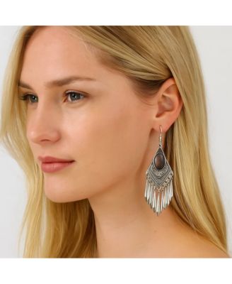 Black Cat's Eye Stone Boho Dangle Earrings for Women