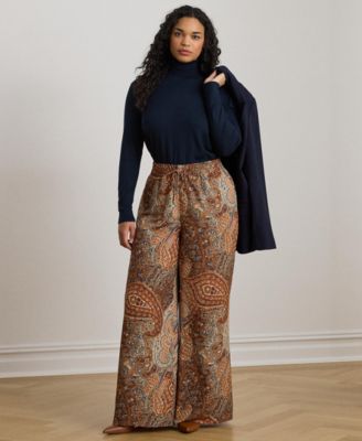 Plus Size Paisley Print Wide-Leg Pants