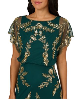 Papell Studio Women's Beaded Flutter-Sleeve Blouson Gown