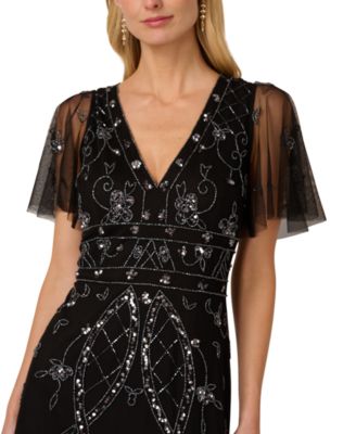 Women's Beaded Flutter Sleeve Dress