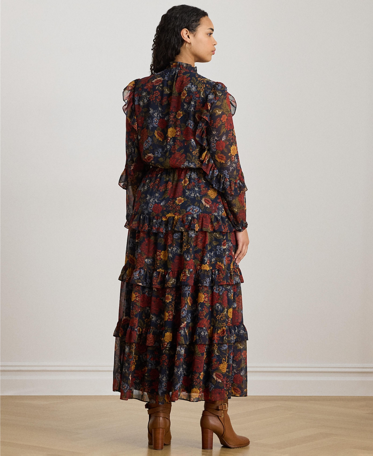 Ralph Lauren Plus Size Floral Crinkle Tiered Dress In Multi
