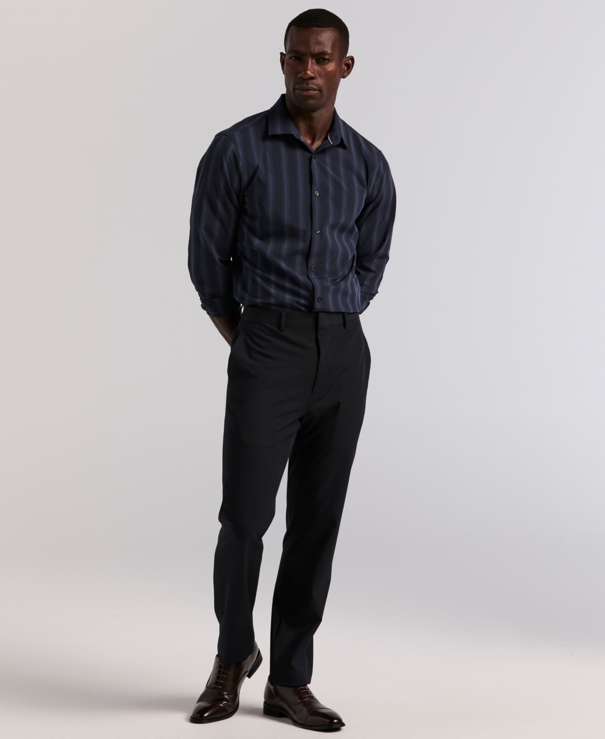 Perry Ellis Men's Long Sleeve Ombre Yarn-dyed Stripe Shirt In Blue