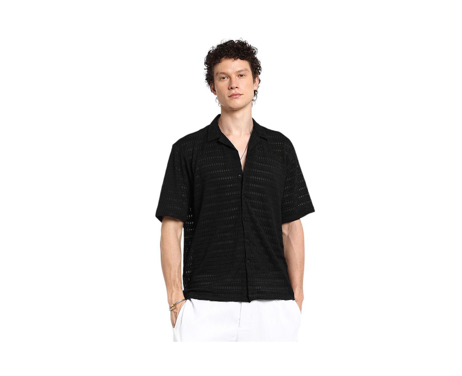Men's Midnight Black Marquise-Knit Shirt