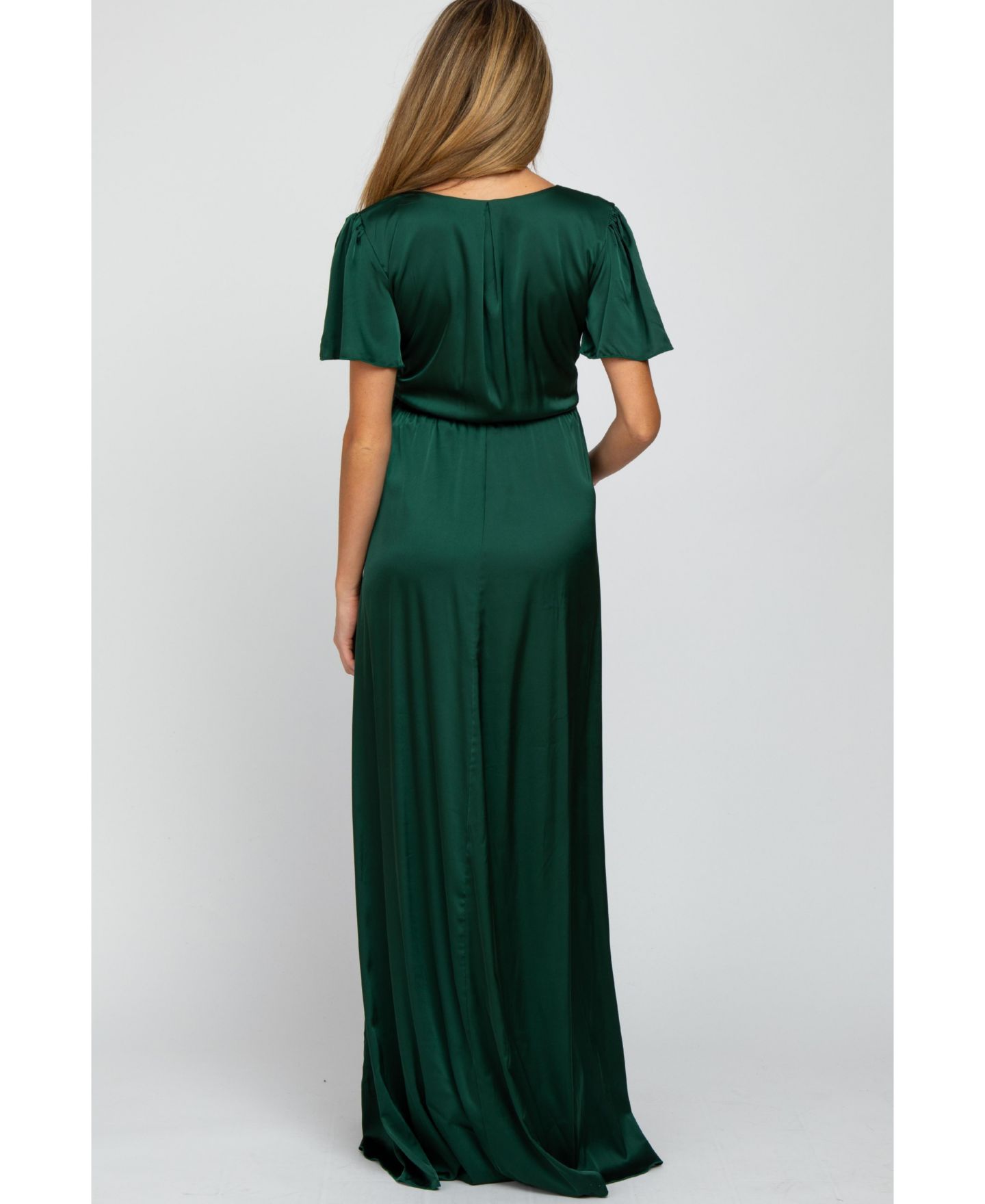 Женское платье Pinkblush Side Slit Satin Maxi, цвет: Тёмно-зелёный — фото 8