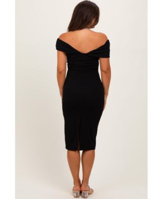 Maternity Black Off Shoulder Fitted Midi Dress