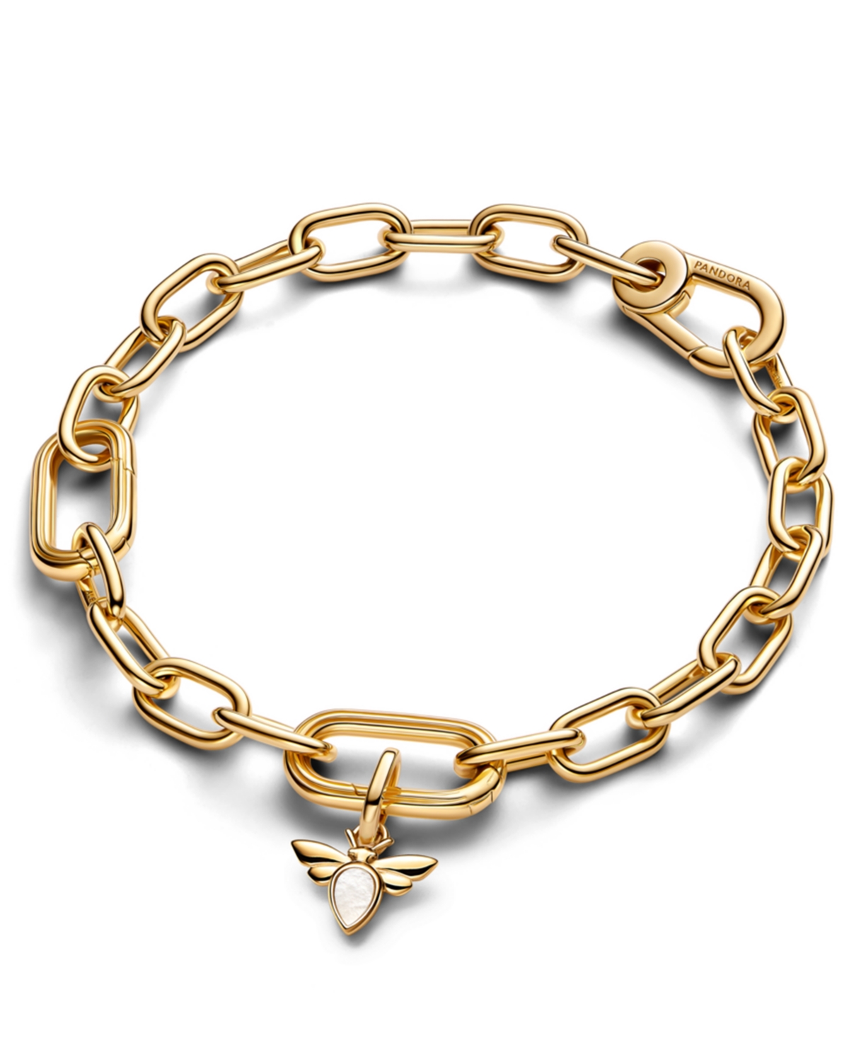 Pandora White Bee Mini Dangle Charms In Gold