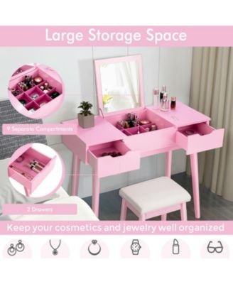 2-Pc. MDF Flip-Top Mirror Vanity Table Set with 2 Drawers