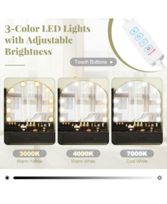 Makeup Vanity Desk Dressing Table and Stool Set with Mirror and Lights