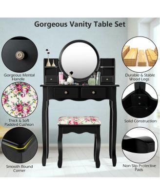 2-Pc. Wood 360° Pivoted Round Mirror Vanity Table Set