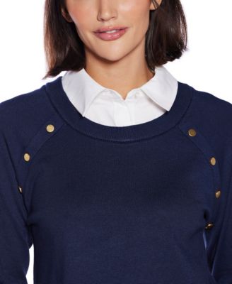  Women's Layered-Look Rivet-Trim Sweater