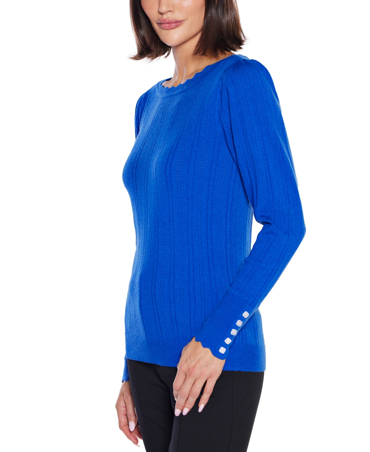 Belldini Women's Scalloped-trim Boat Neck Sweater In Blue