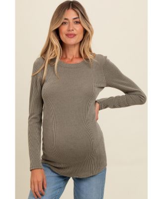 Maternity Charcoal Ribbed Scoop Neck Long Sleeve Top