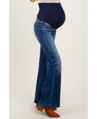 Maternity Navy Blue Washed Flare Jeans