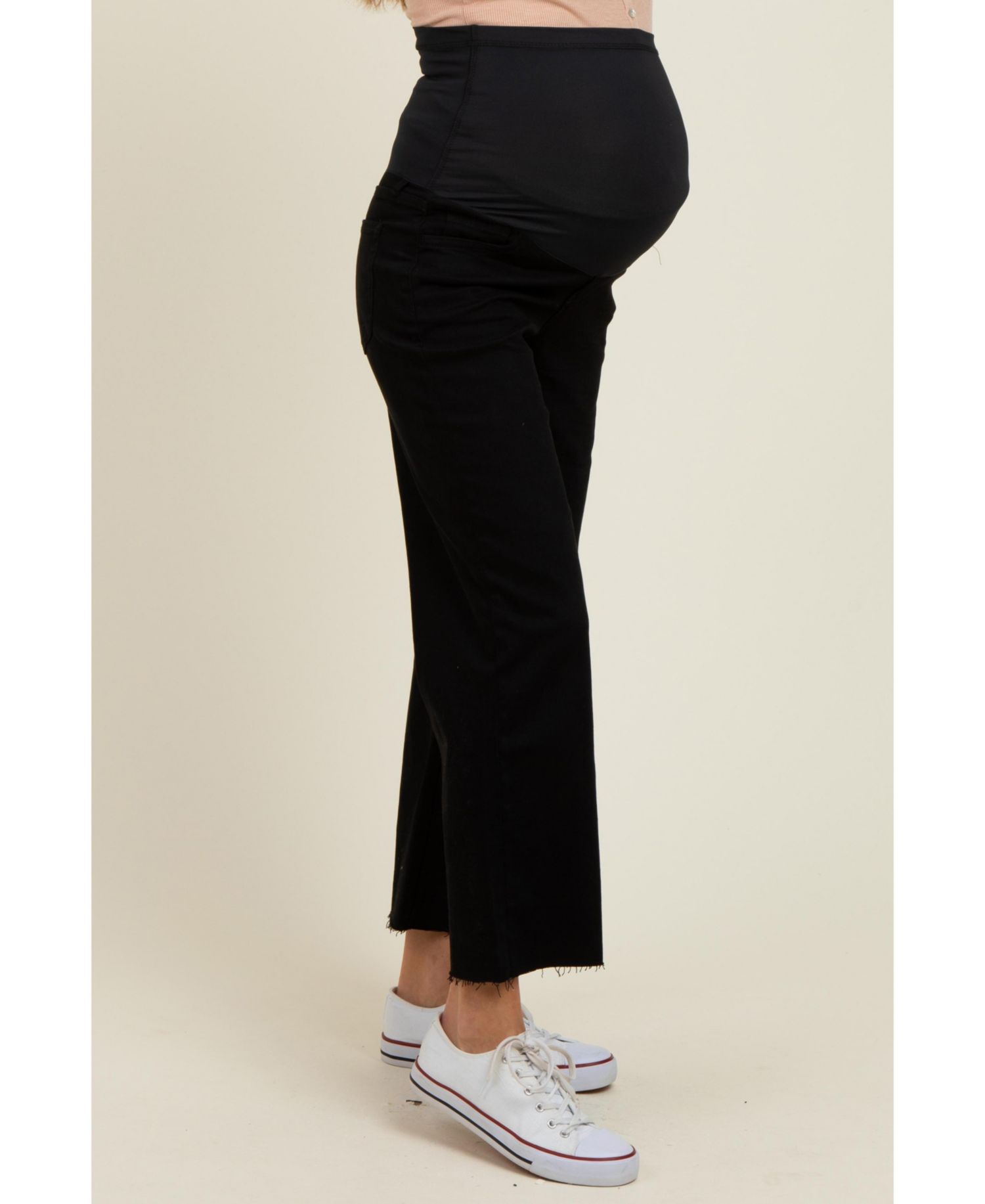 Women's Black Raw Hem Cropped Wide Leg Jeans