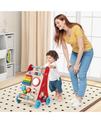 Wooden Baby Walker Baby Push Walker w/ Handle Storage & Wheels Walker Toy