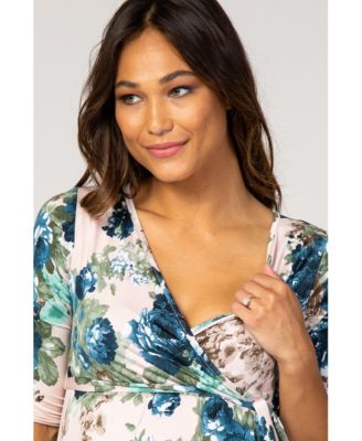 Maternity Light Pink Floral Sash Tie Maternity/Nursing Dress