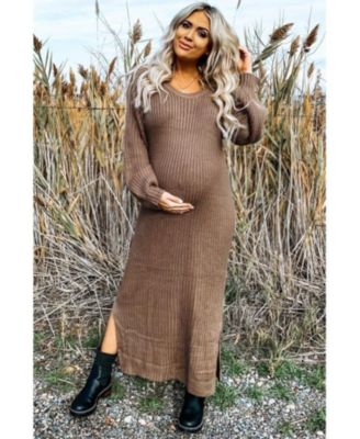Women's Mauve Side Slit Maternity Maxi Sweater Dress