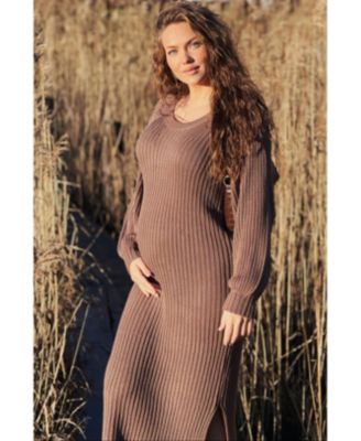 Women's Mauve Side Slit Maternity Maxi Sweater Dress