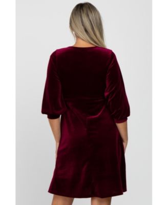 Maternity Green Velvet Wrap Front Babydoll Dress
