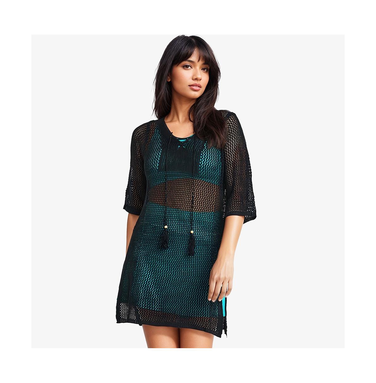 Calypsa Women's Plus Crochet Beach Cover Up Dress