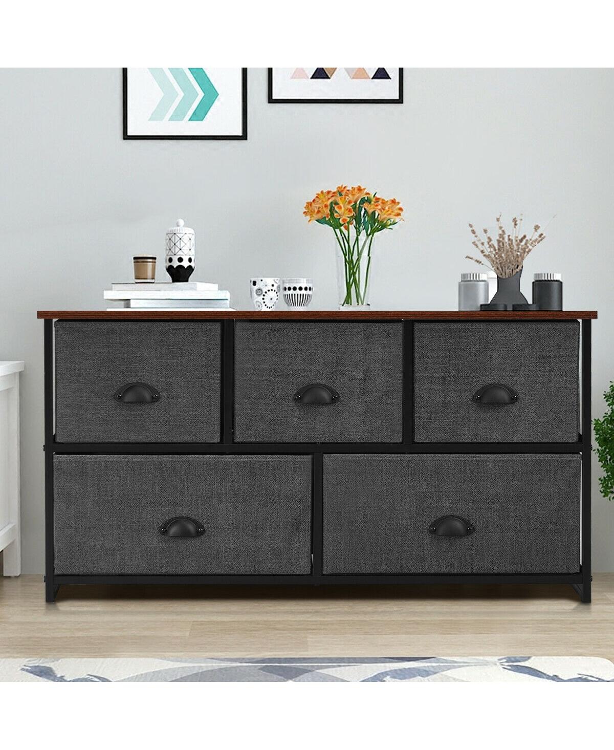 Volenca Dresser Storage Tower with 5 Foldable Cloth Storage Cubes