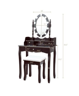 Oval Mirror Vanity Set  with 10 LED Dimmable Bulbs and 3 Drawers