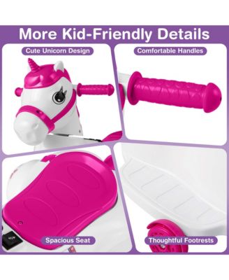 12V Kids Ride on Unicorn Toy with Training Wheels Music One-button Start Horse Toy