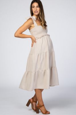 Maternity Rust Bow Strap Tiered Midi Dress
