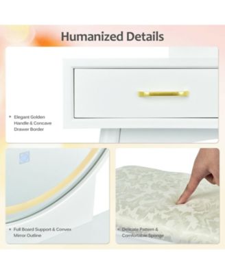 Small Vanity Desk with Mirror and Lights, Makeup Table with 4 Drawers, Vanity Stool, Round Lighted Mirror, 3 Color Modes, Dressing Table Set