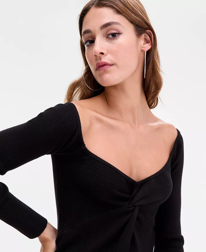 Women's Twist-Front Ribbed Knit Sweater - thumbnail 3