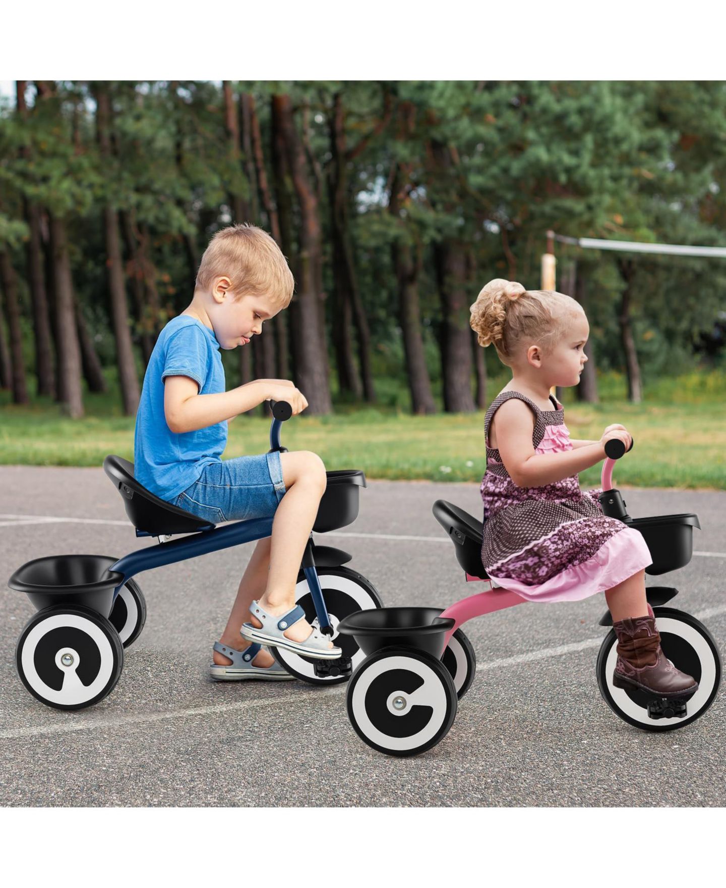 Детская игрушка Mecale Toddler Tricycle with Adjustable Seat and Storage Baskets, Ages 1.5–5, цвет: Тёмно-синий — фото 3